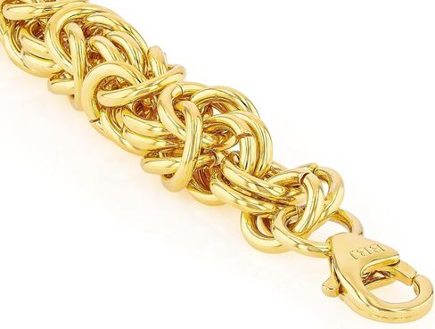 JTV 14K Polished Yellow Gold Over Bronze Byzantine Chain Bracelet for Women, Italian-Inspired Textured Design, Timeless Jewelry Gift in Saudi Arabia