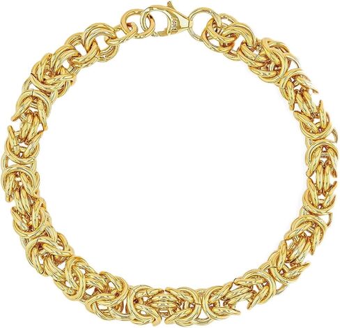 JTV 14K Polished Yellow Gold Over Bronze Byzantine Chain Bracelet for Women, Italian-Inspired Textured Design, Timeless Jewelry Gift in Saudi Arabia