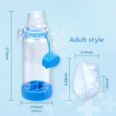 Inhaler Spacer for Adults Nessi OTC Spacer, FSA HSA Eligible, Spacer for Inhaler with Liquid Silicone Mask (Blue/Adult) in Saudi Arabia