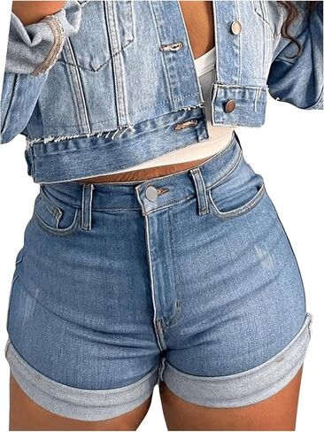 Women's High Waisted Denim Jorts Summer Skinny Jean Shorts in Saudi Arabia