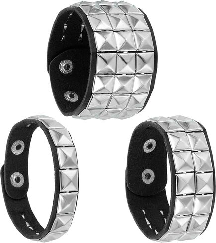 MECCANIXITY 3 Pcs Leather Punk Bracelet 8.7"/22cm Square Rivets Goth Bracelet, in Saudi Arabia