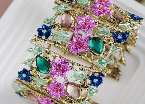 Alilang Women Gold Hollow Vintage Floral Crystal Rhinestone Enamel Flower Garden Bracelet Bangle Cuff in Saudi Arabia