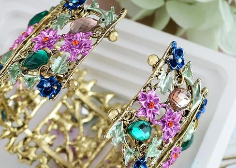 Alilang Women Gold Hollow Vintage Floral Crystal Rhinestone Enamel Flower Garden Bracelet Bangle Cuff in Saudi Arabia