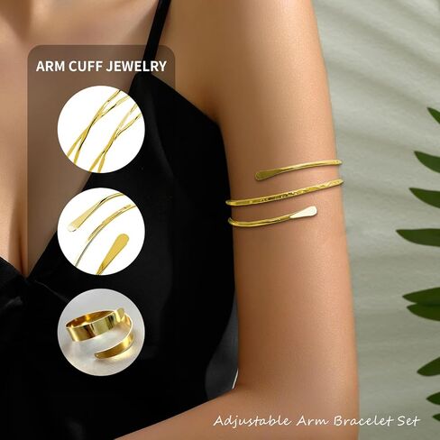Minimalist Coil Arm Cuff Bangle for women Adjustable Arm Cuffs Upper Arm Bracelet Open Armlet Armband Set Jewelry in Saudi Arabia