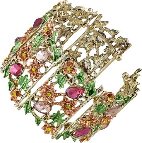 Alilang Women Gold Hollow Vintage Floral Crystal Rhinestone Enamel Flower Garden Bracelet Bangle Cuff in Saudi Arabia