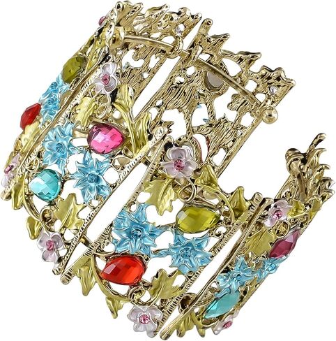 Alilang Women Gold Hollow Vintage Floral Crystal Rhinestone Enamel Flower Garden Bracelet Bangle Cuff in Saudi Arabia