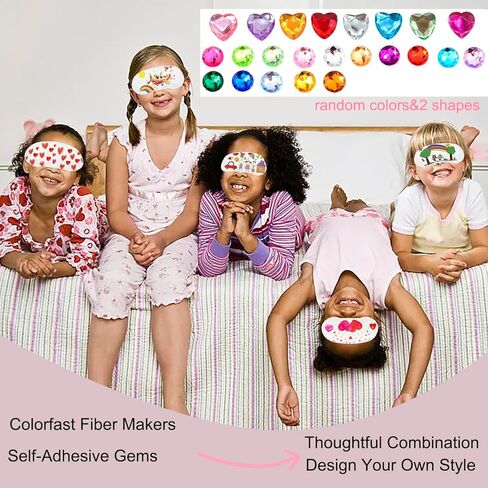 26 PCS Sleepover Party Supplies, 12 PCS Sleep Eye Masks Blindfold Slumber Eye Covering with 6 Sheets Self-Adhesive Heart Rhinestones Gems&8 PCS Fabric Marker Pens, White in Saudi Arabia