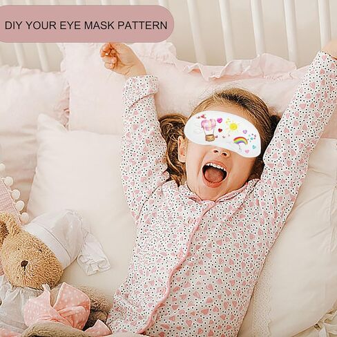 26 PCS Sleepover Party Supplies, 12 PCS Sleep Eye Masks Blindfold Slumber Eye Covering with 6 Sheets Self-Adhesive Heart Rhinestones Gems&8 PCS Fabric Marker Pens, White in Saudi Arabia