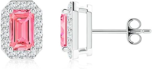 ANGARA Lab Grown Pink Diamond Earrings for Women | Emerald-Cut Lab-Grown Pink Diamond Halo Stud Earrings in 14K Solid Gold/Platinum | April Birthday, Anniversary, Gemstone Jewellery Gift in Saudi Arabia