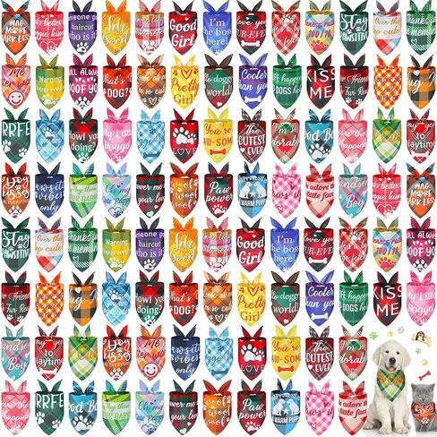 Sweetude 100 Pcs Tie Dye Dog Bandanas Bulk with Sayings Pet Triangle Scarf Bibs Washable Puppy Kerchief Adjustable Grooming Supplies for Small Medium Large Dog Cat Costume Accessories in Saudi Arabia