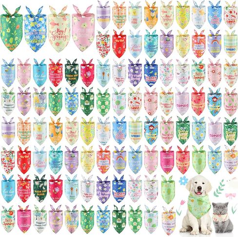 Sweetude 100 Pcs Tie Dye Dog Bandanas Bulk with Sayings Pet Triangle Scarf Bibs Washable Puppy Kerchief Adjustable Grooming Supplies for Small Medium Large Dog Cat Costume Accessories in Kuwait