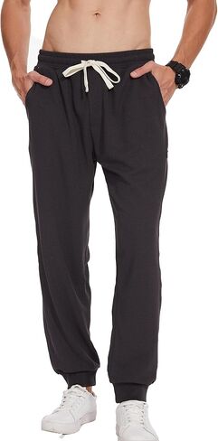 Mens Casual Sweatpants Athletic Tapered Joggers Pants Elastic Waist Drawstring Lounge Pants in Saudi Arabia