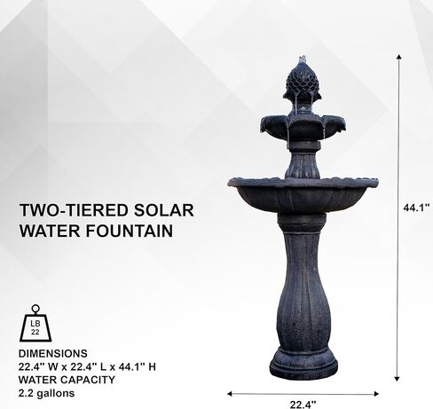 XBrand 44" H Black Fiberglass/Resin 2-Tier Solar Water Fountain with Auto-Shut Off Pump, Tall Outdoor Fountain, Two Tiered Birdbath in Saudi Arabia