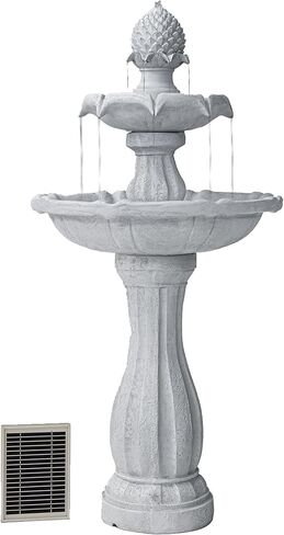 XBrand 44" H Black Fiberglass/Resin 2-Tier Solar Water Fountain with Auto-Shut Off Pump, Tall Outdoor Fountain, Two Tiered Birdbath in Saudi Arabia