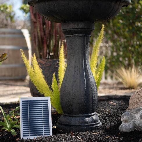 XBrand 44" H Black Fiberglass/Resin 2-Tier Solar Water Fountain with Auto-Shut Off Pump, Tall Outdoor Fountain, Two Tiered Birdbath in Saudi Arabia