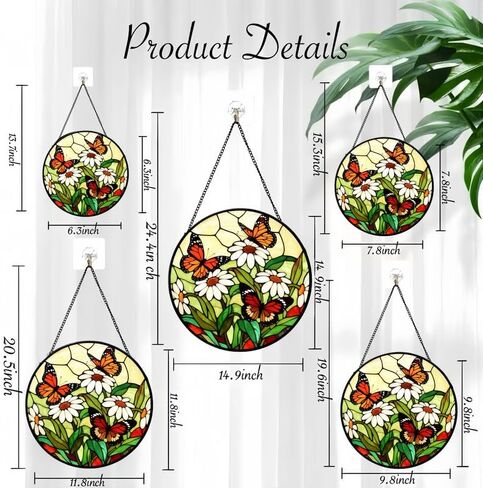 Stained Glass Window Hanging-Daisy & Butterfly Design，Suncatcher for Window, for Christmas, Mother's Day Birthday and Garden Lovers in Saudi Arabia
