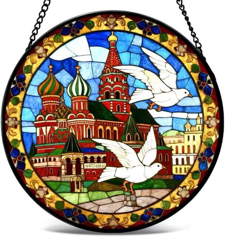 Stained Glass Window Hanging-Russian Cathedral & Dove Design，Suncatcher for Window, for Christmas, Mother's Day Birthday and ravel Lovers in Saudi Arabia