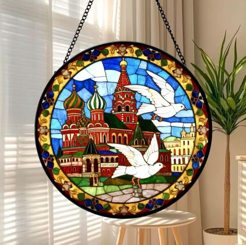 Stained Glass Window Hanging-Russian Cathedral & Dove Design，Suncatcher for Window, for Christmas, Mother's Day Birthday and ravel Lovers in Saudi Arabia