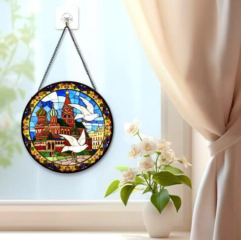 Stained Glass Window Hanging-Russian Cathedral & Dove Design，Suncatcher for Window, for Christmas, Mother's Day Birthday and ravel Lovers in Saudi Arabia