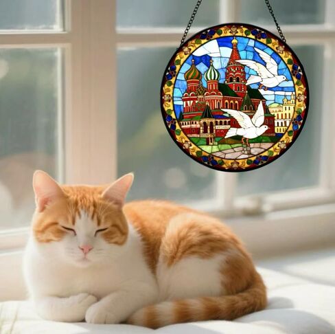 Stained Glass Window Hanging-Russian Cathedral & Dove Design，Suncatcher for Window, for Christmas, Mother's Day Birthday and ravel Lovers in Saudi Arabia