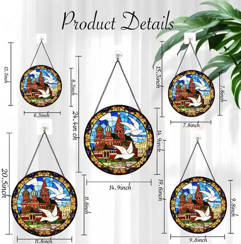 Stained Glass Window Hanging-Russian Cathedral & Dove Design，Suncatcher for Window, for Christmas, Mother's Day Birthday and ravel Lovers in Saudi Arabia