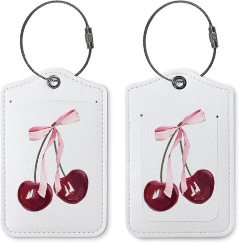 Pink Cherry Luggage Tags for Suitcases,Preppy 2 Pack Baggage Tag Label with Steel Loop,Teen Girl Gifts,Handbag School Bag Backpack Traveling Accessories in Saudi Arabia