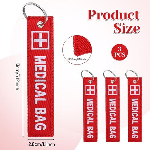 3 Pcs Medical Alert Bag Tag for Suitcases Double-Sided Equipment Luggage Tag Travel Red Bags Keychain Luggages Accessories Travel Bag Tags Keychains Personalized Keychain for Luggages Purse Backpacks in Saudi Arabia