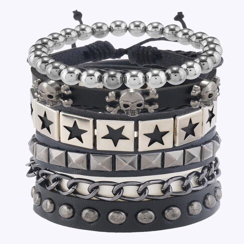 4Pcs Bracelets for Men Women Black Braided Skull Chain Cuff Bracelets Punk Rock Wrap Bracelet for Daily Wear in Saudi Arabia