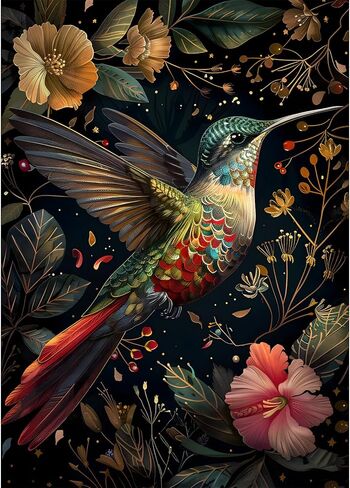 Hummingbird Puzzles for Adults 1000 Pieces, Nature Birds Flower Jewel Art Puzzle, Difficult Crystal Diamond Beautiful Garden Animals Jigsaw Puzzles, Colorful Floral Hard Challenging Puzzles for Adults in Saudi Arabia