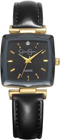 Jessica Simpson Diamond Collection Women's Square Dial Watch, Leather Strap, Classic Quartz Movement, Elegant Dress Watch in Saudi Arabia