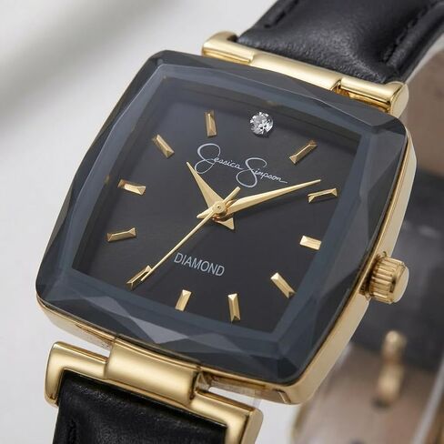 Jessica Simpson Diamond Collection Women's Square Dial Watch, Leather Strap, Classic Quartz Movement, Elegant Dress Watch in Saudi Arabia