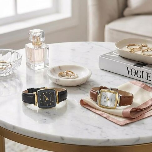 Jessica Simpson Diamond Collection Women's Square Dial Watch, Leather Strap, Classic Quartz Movement, Elegant Dress Watch in Saudi Arabia