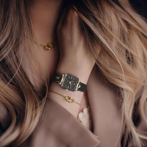 Jessica Simpson Diamond Collection Women's Square Dial Watch, Leather Strap, Classic Quartz Movement, Elegant Dress Watch in Saudi Arabia