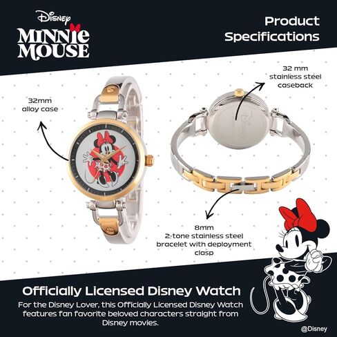 Disney Minnie Mouse Watch for Women, Stylish Minnie Watches for Women, Elegant 's Mouse Watch, Perfect Watches Fashionable, Multicolor Stainless Steel Strap, Gold Case, Black Bezel in Saudi Arabia