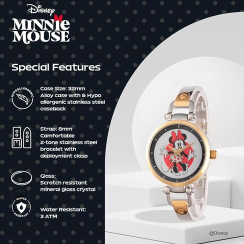 Disney Minnie Mouse Watch for Women, Stylish Minnie Watches for Women, Elegant 's Mouse Watch, Perfect Watches Fashionable, Multicolor Stainless Steel Strap, Gold Case, Black Bezel in Saudi Arabia