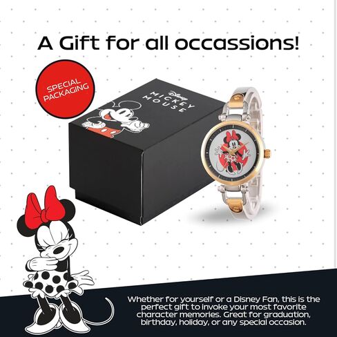 Disney Minnie Mouse Watch for Women, Stylish Minnie Watches for Women, Elegant 's Mouse Watch, Perfect Watches Fashionable, Multicolor Stainless Steel Strap, Gold Case, Black Bezel in Saudi Arabia