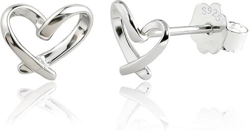 Solid 925 Sterling Silver Love Heart Stud Earrings Hypoallergenic Flatback for Women Valentine Gift Party Jewelry in Saudi Arabia