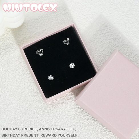 Solid 925 Sterling Silver Love Heart Stud Earrings Hypoallergenic Flatback for Women Valentine Gift Party Jewelry in Saudi Arabia