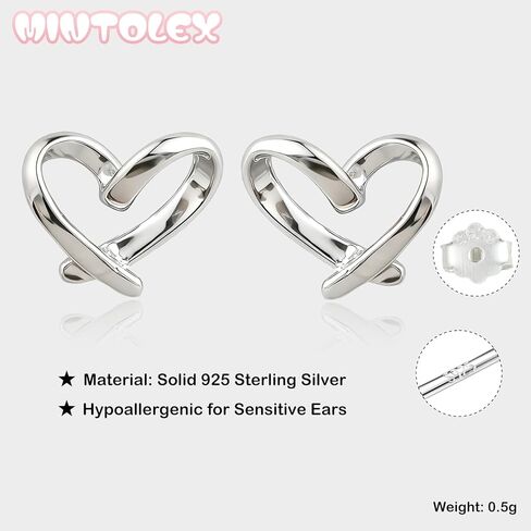 Solid 925 Sterling Silver Love Heart Stud Earrings Hypoallergenic Flatback for Women Valentine Gift Party Jewelry in Saudi Arabia