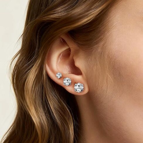 6 Pairs Stainless Steel Stud Earrings Set, Silver 14K Gold Plated 316L Stainless Steel Hypoallergenic Cubic Zirconia CZ Earring for Women Men 3-8mm in Saudi Arabia