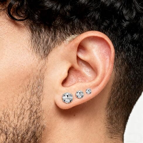 6 Pairs Stainless Steel Stud Earrings Set, Silver 14K Gold Plated 316L Stainless Steel Hypoallergenic Cubic Zirconia CZ Earring for Women Men 3-8mm in Saudi Arabia
