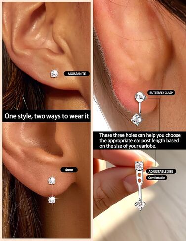 Moissanite Stud Earrings 925 Sterling Silver Earring Jacket Women Men Hypoallergenic 18k Gold Filled Studs Trendy Gifts for Her D Color VVS1 Clarity in Saudi Arabia