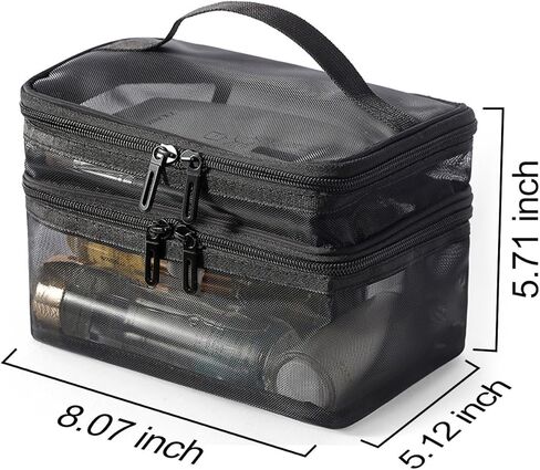 Travel Makeup Bag, Double Layer Cosmetic Bag, Mesh Cosmetic Bag with Handle, Portable Travel Cosmetic Case Organizer for Women-Black in Saudi Arabia