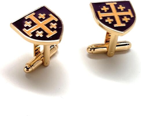 Gold Shield Cross Cufflinks for Men – Enamel Jerusalem Cross Design, Religious Jewelry Gift, Formal Christian Accessories in Saudi Arabia