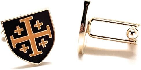Gold Shield Cross Cufflinks for Men – Enamel Jerusalem Cross Design, Religious Jewelry Gift, Formal Christian Accessories in Saudi Arabia