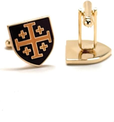 Gold Shield Cross Cufflinks for Men – Enamel Jerusalem Cross Design, Religious Jewelry Gift, Formal Christian Accessories in Saudi Arabia