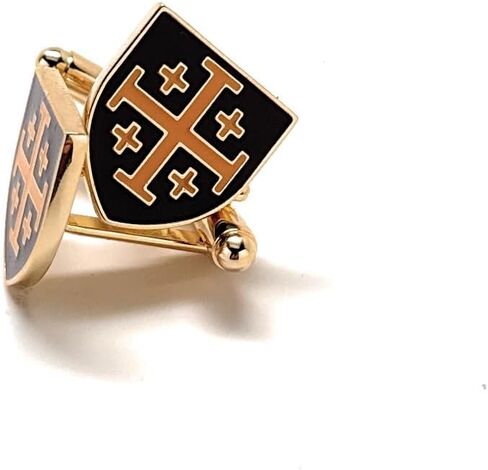 Gold Shield Cross Cufflinks for Men – Enamel Jerusalem Cross Design, Religious Jewelry Gift, Formal Christian Accessories in Saudi Arabia
