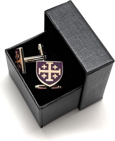 Gold Shield Cross Cufflinks for Men – Enamel Jerusalem Cross Design, Religious Jewelry Gift, Formal Christian Accessories in Saudi Arabia