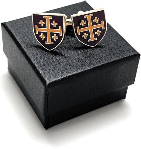 Gold Shield Cross Cufflinks for Men – Enamel Jerusalem Cross Design, Religious Jewelry Gift, Formal Christian Accessories in Saudi Arabia