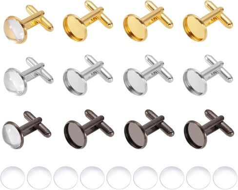 PATIKIL Brass Blank Cufflink Kit with Cabochon, Tray Cuff Button with Dome Clear Glass Cabochon Setting for Men Cuff Craft Making in Saudi Arabia